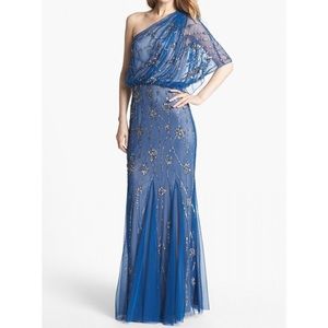 Adrianna Papell 1 Shoulder Sequin&Beads Gown Sz 12